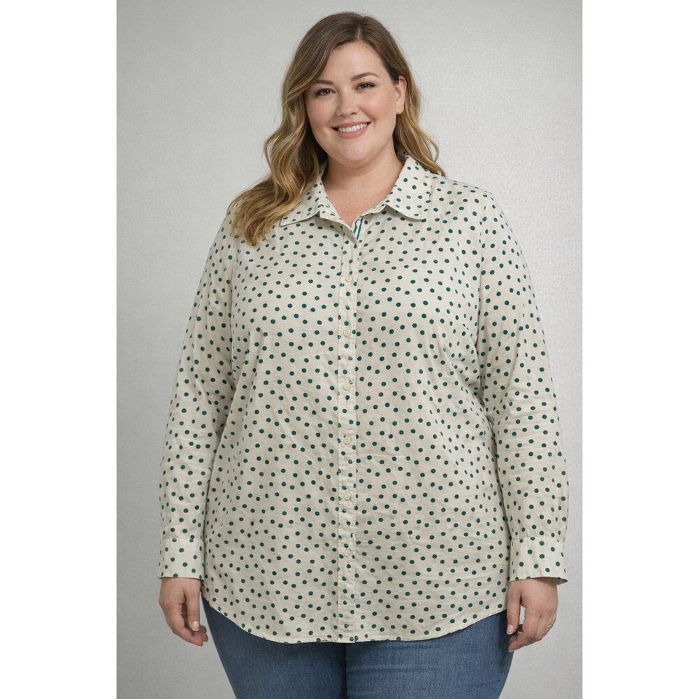 Talbots Green Polka Dot Button Front Shirt Women’s 2X Classic Plus Size Top